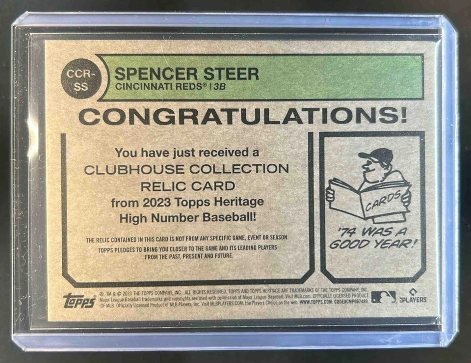 2023 Topps Heritage Spencer Steer Clubhouse Collection High Number RC Bat CCR-SS - Image 2 of 2