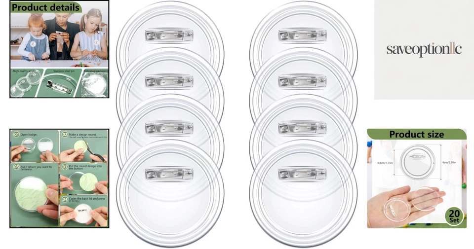 Kit para hacer 20 botones de acrílico transparente - 2,36 pulgadas hágalo usted mismo pasadores artesanales para insignias personalizadas Foto 2 de 4