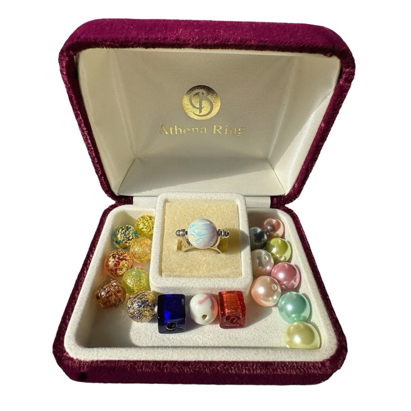 New Sterling Interchangeable Bead Ring With 18 -12 mm Beads Genuine Opal Sz. 6