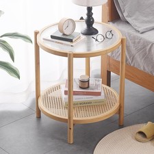 Tiita Rattan Coffee Table, Round End Table, 19.7Inch Modern Side Table, Small...