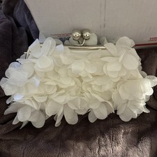 Flower Clutch Bag Evening Party Floral Wedding Bride Purse Silver White NEW