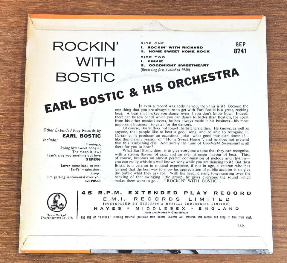 EARL BOSTIC "Rockin' With Bostic" UK 50s green PARLOPHONE 7" EP Jazz JIVE R & B - Bild 4 von 4