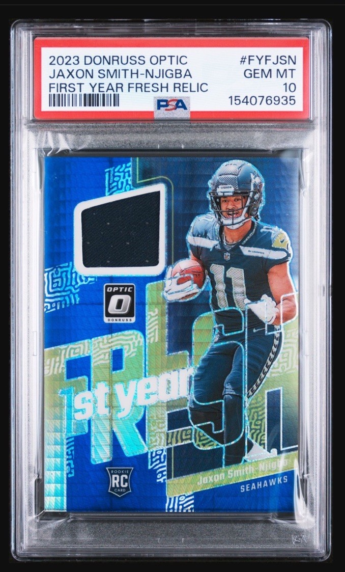 Jaxon Smith-Njigba Panini Donruss Optic First Year Fresh Relics #FYFJSN Blue Hyper