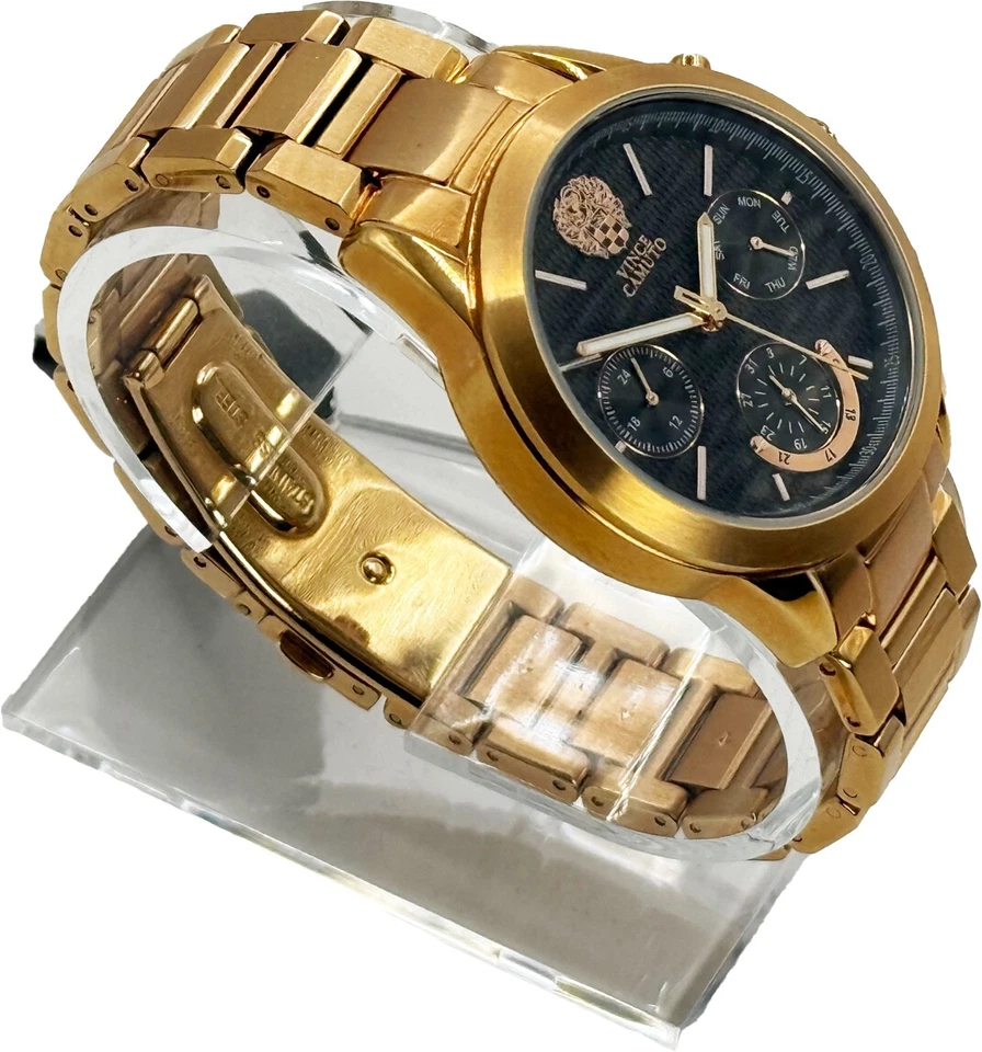 Relógio cronógrafo feminino VINCE CAMUTO VC/5242 OURO ROSA PRETO CARBONO *NOVO* - Imagem 3 de 4