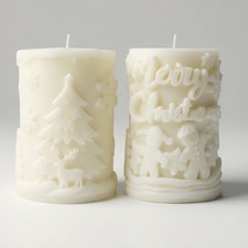 Unscented  3D Christmas Pillar Candle NATURAL Soy Wax Reindeer Gingerbread Gift