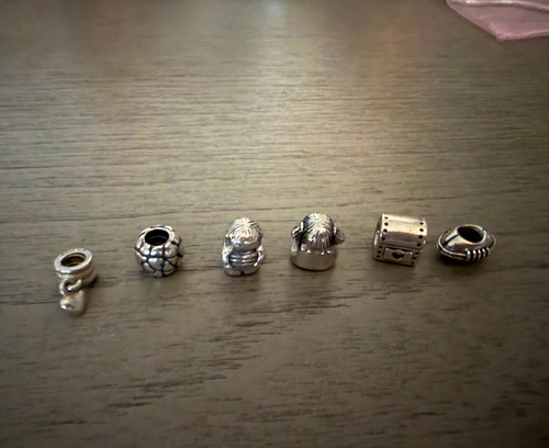 Silver-Tone Metal 10mm Barrel Large Hole Center-Drilled Beads Lot of 6