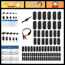 80Pcs Ferrite Ring Core Noise Suppressor Clips for 3-13mm Cables, EMI RFI Filter