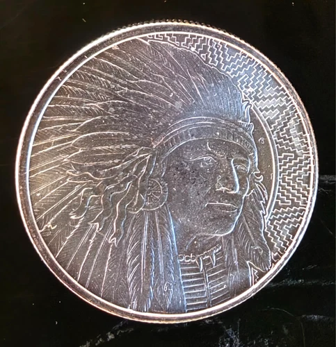 Chief Indian Buffalo Bison American Rare Vtg Roun Bullion-0.999 Silver 1 Oz Coin