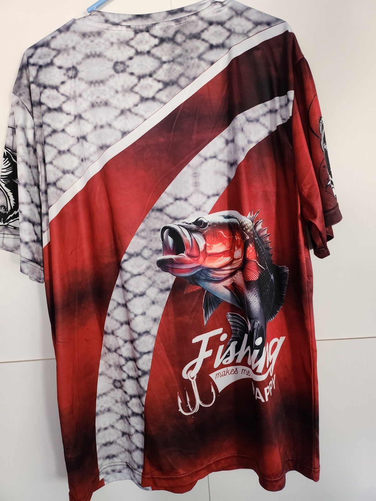 Red Gray Bass Fishing Lightweight Shirt XL Fishing Makes Me Happy Walleye Perch