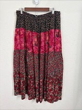 Sag Harbor M Boho Patchwork Floral Tiered Midi Skirt Cotton Festival Cottagecore