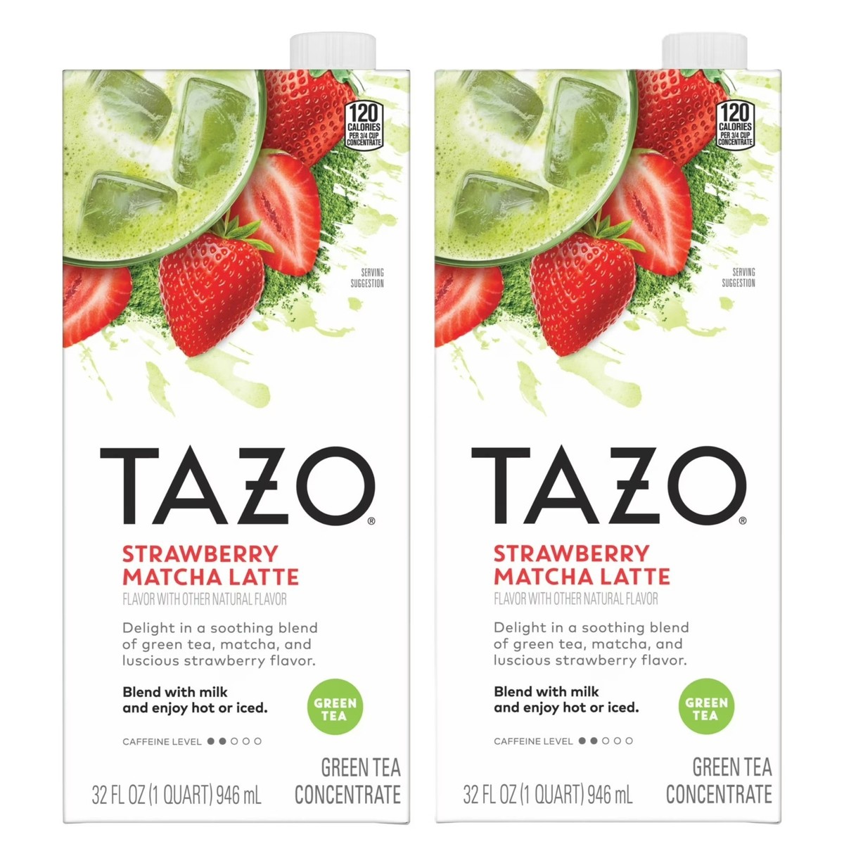 Tazo Green Tea Strawberry Matcha Latte Concentrate 2-32oz Caffeine
