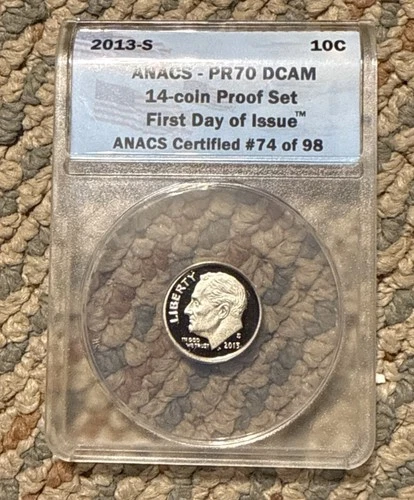 2013-S 10c Dime ANACS PR70 DCAM 14-Coin Proof Set First Day of Issue Coin