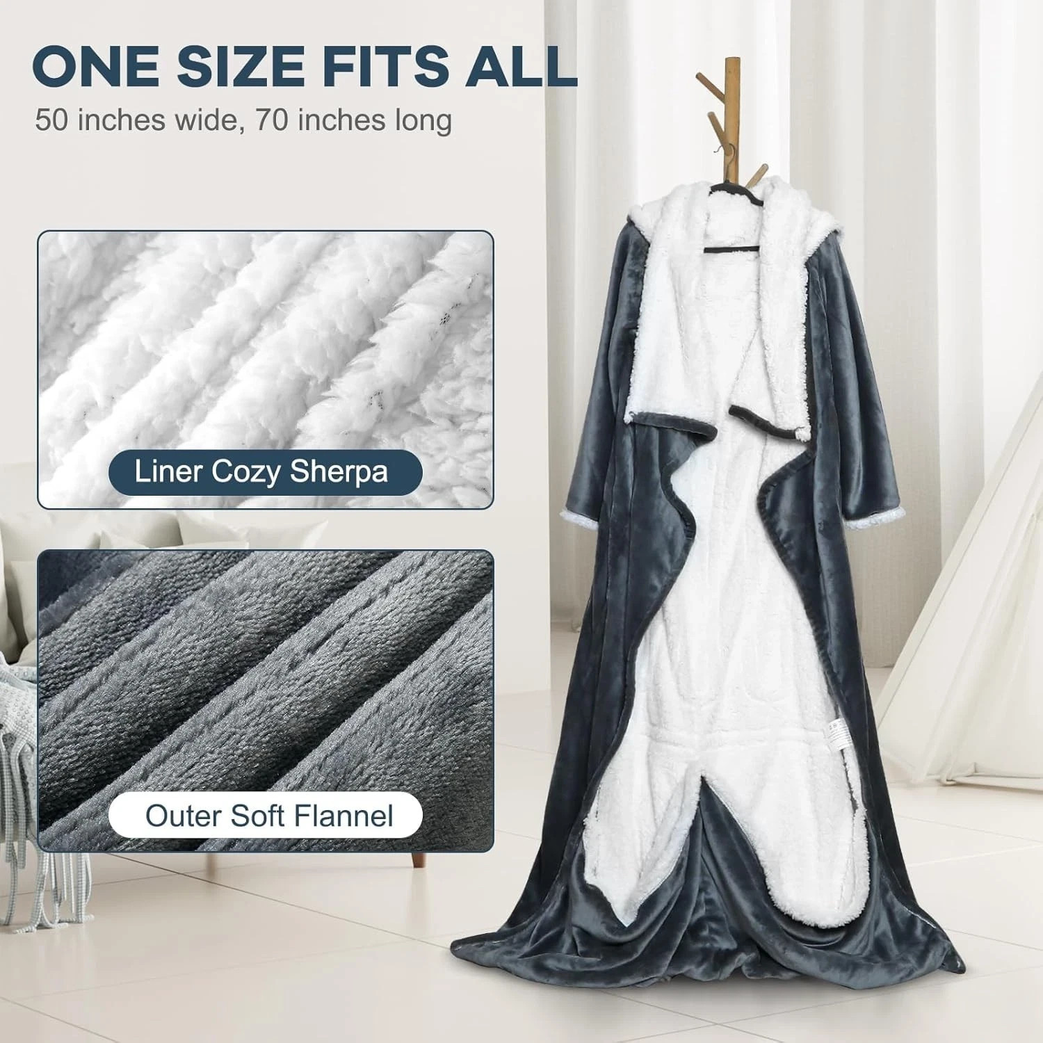 Electric Snuggle Blanket Wearable Heated with Removable Large, Dark-Grey 70"X50"