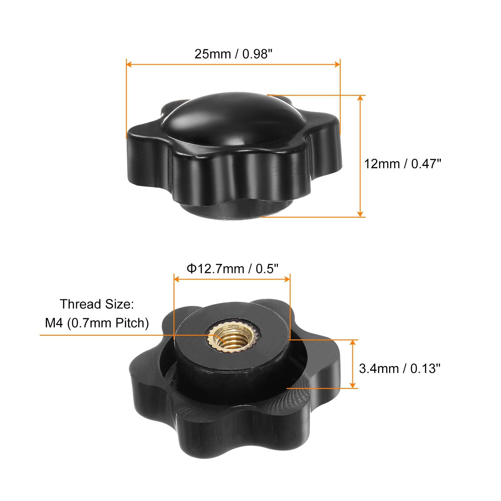 10pcs Star Knobs M4 Thread 25mm Head Non-Through Hole Clamping Handles Black