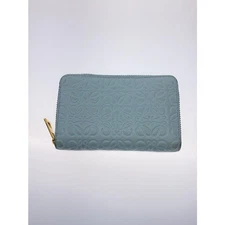 Used LOEWE◆Repeat Anagram Round Zip Compact Wallet Leather/Blue
