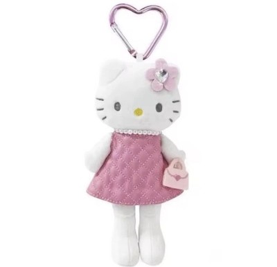 NWOT Hello Kitty Long Legged Plushie/Bag Charm/Keychain with Pink Quilted Dress