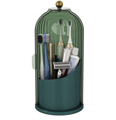 Dustproof Toothbrush Holders with Cover, Makeup Brush Organizer, Green