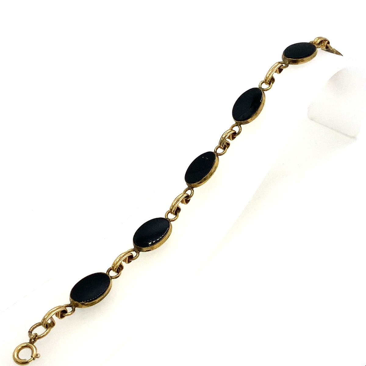 Vintage Signed Gold Filled Retro Oval Black Onyx Panel Link Vintage Signed Gold Filled Retro Oval Black Onyx Panel Link