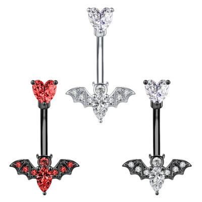 14G Stainless Steel Belly Button Rings Bat CZ Navel Piercing Halloween Jewelry