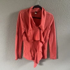 Free People Ebb & Flow Cardigan Womens Small Orange Asymmetrical Zip Ruffle