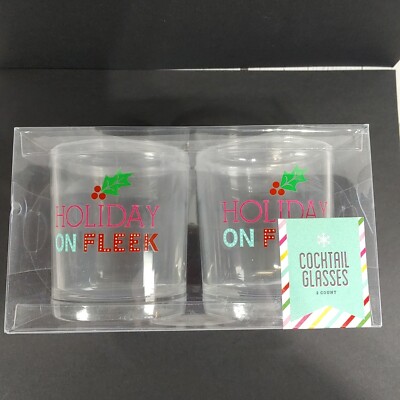 Holiday on Fleek Cocktail Whiskey Glasses 2ct Xmas Party Smooth Nice On Point