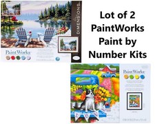 Lot of 2 PaintWorks Paint by Number Kits Lakeside Morning  Flower Power Dog