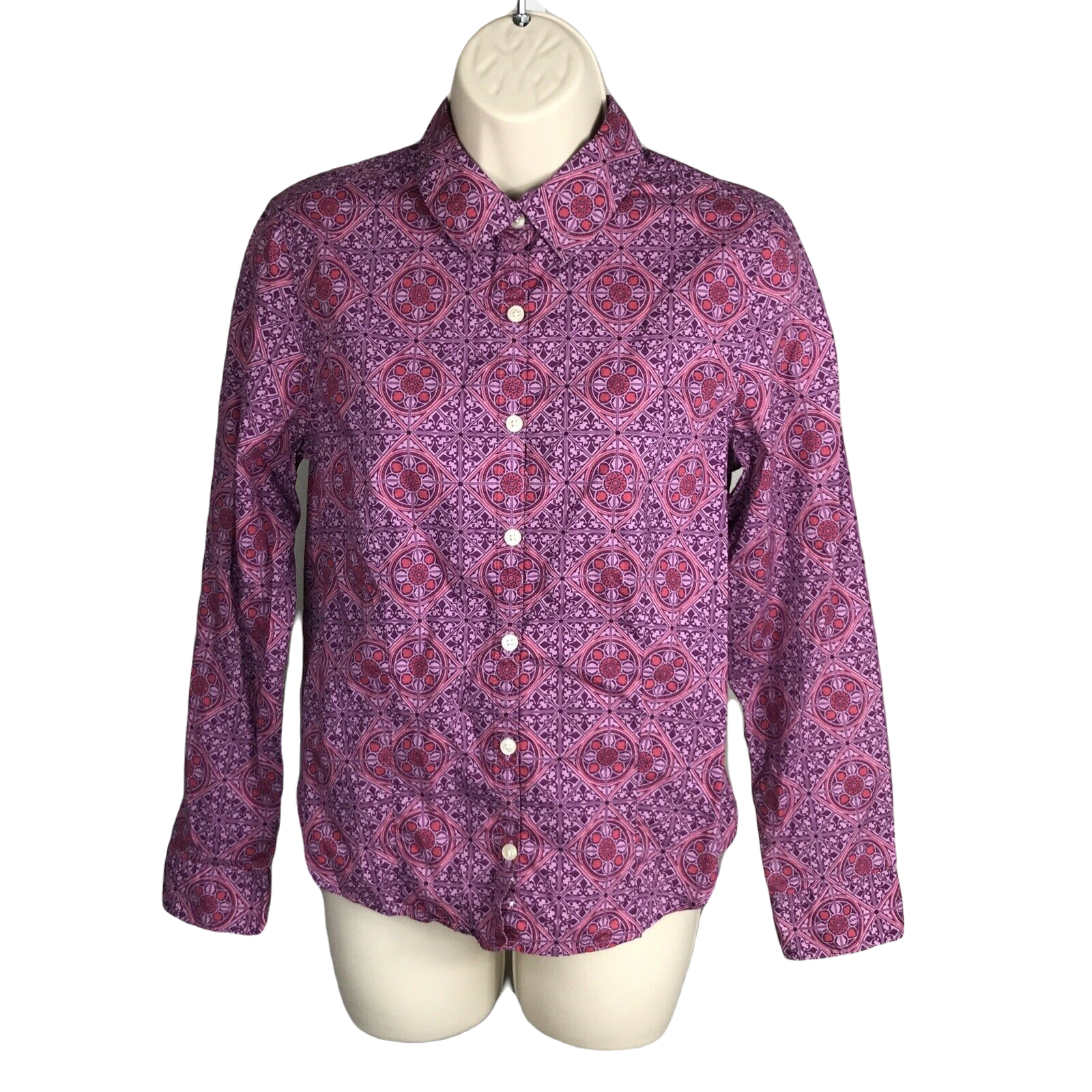 Charter Club Women's Button Up Collared Shirt ~ Sz 8P ~ Purple ~ Long Sleeve