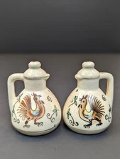 Vintage Japanese Vibrant Rooster Jug Shaped Salt and Pepper Shakers