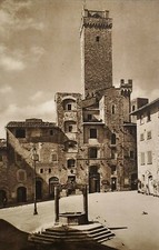 Fotograbado San Gimignano Piazza Cavour Cistena Italia años 30 Kurt Hielscher