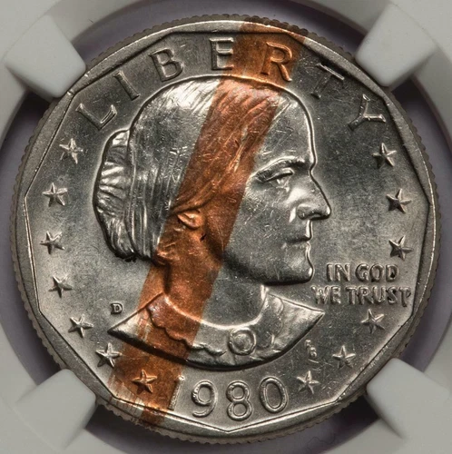 1980 D NGC MS64 Defective Clad Layer SBA Dollar Mint Error Amazing Eye Appeal