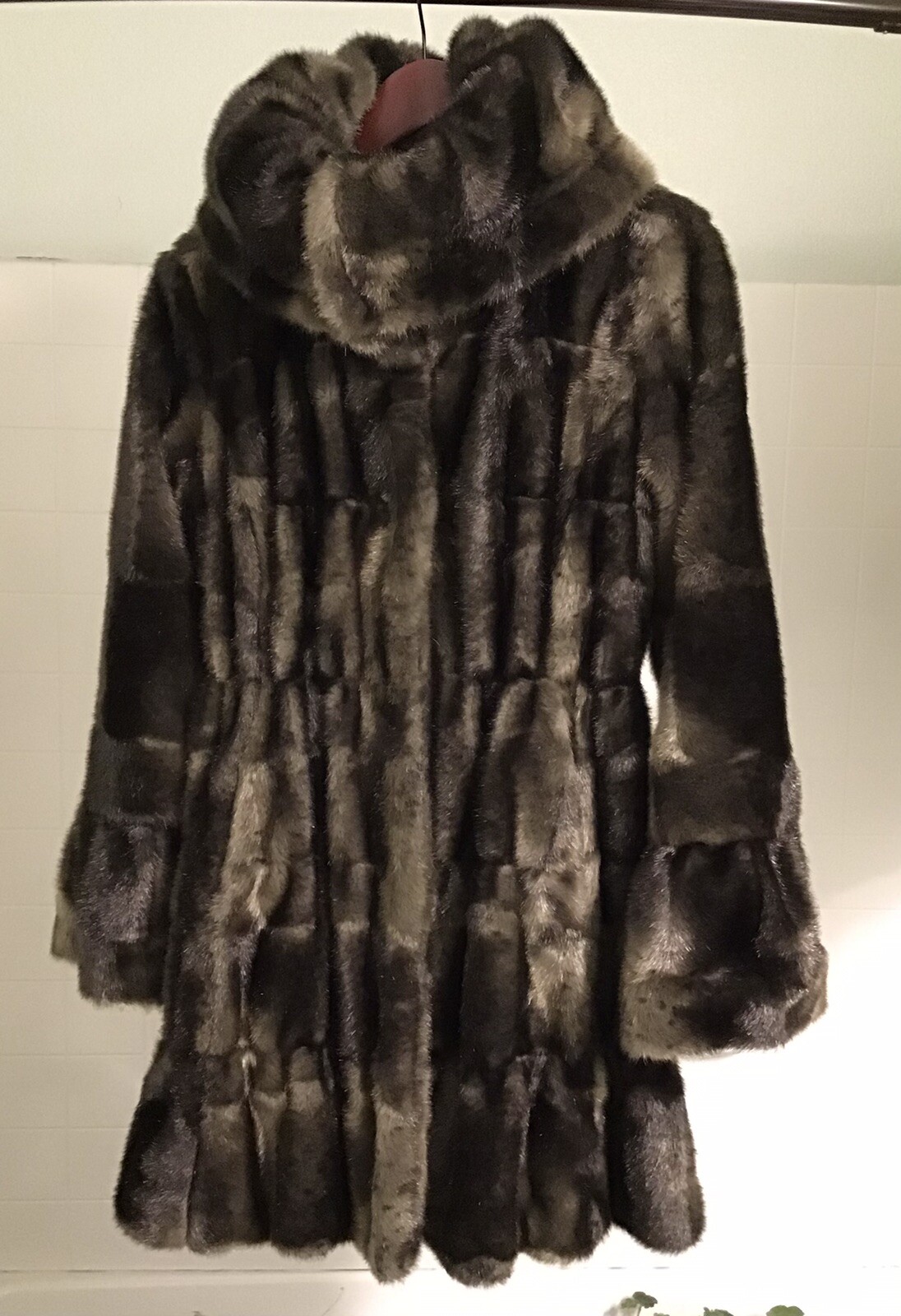 LAUNDRY By Shelli Segal Faux Fur belted Coat Brown MD eBay