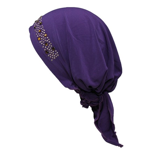 Beaded Stripe Scarf Slip On Pre Tied Turban Hat Chemo Cancer Headwear Women - Picture 4 of 13