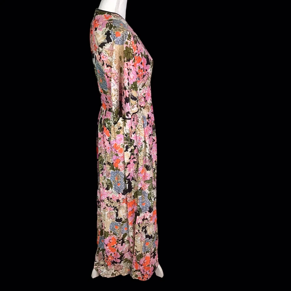 Vestido de anfitriona vintage años 70 Dela-Ann Loungewear talla 12 kimono floral asiático Foto 3 de 4