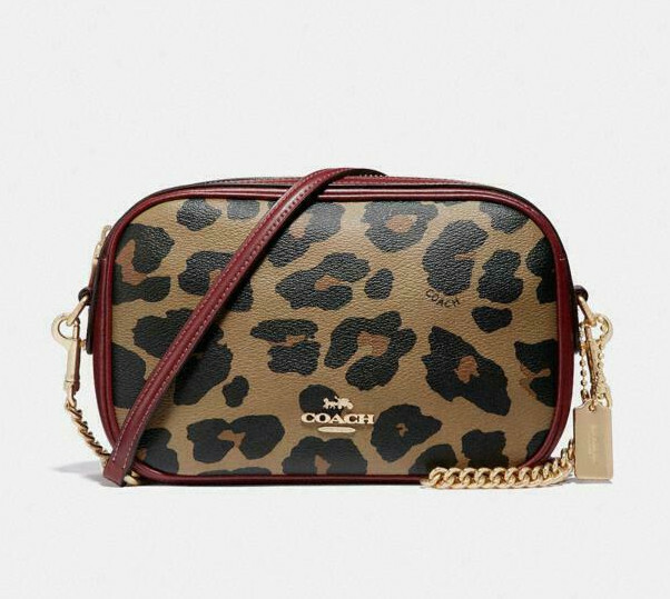 coach leopard print isla chain crossbody bag