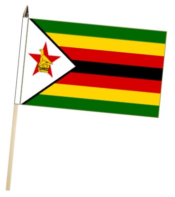 Zimbabwe Large Hand Flag With Wooden Pole (18'' x 12'')