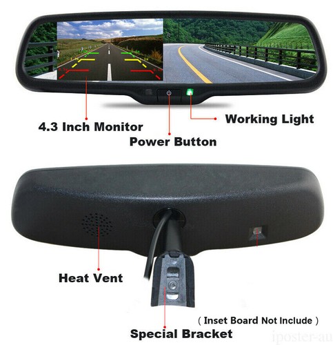 4.3" Car Rear View Mirror Monitor+Bracket+170° Night Vision Reversing Camera Kit - Picture 2 of 12