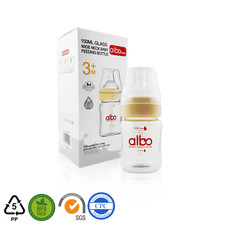 150ml Albo Glass Yellow Baby Bottle Natural Flow Feeding 5oz Anti-Colic Valve