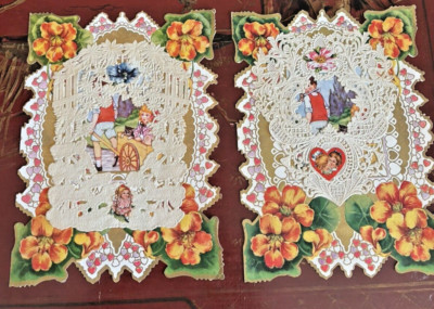 2 SIGNED/DATED 1930 ANT VALENTINES, ALMOST IDENTICAL - 8X6'', LIFT UP LACY COVER