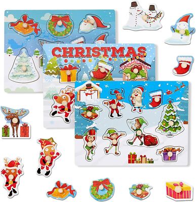 Pack Christmas Wooden Puzzles Xmas Stocking Fillers