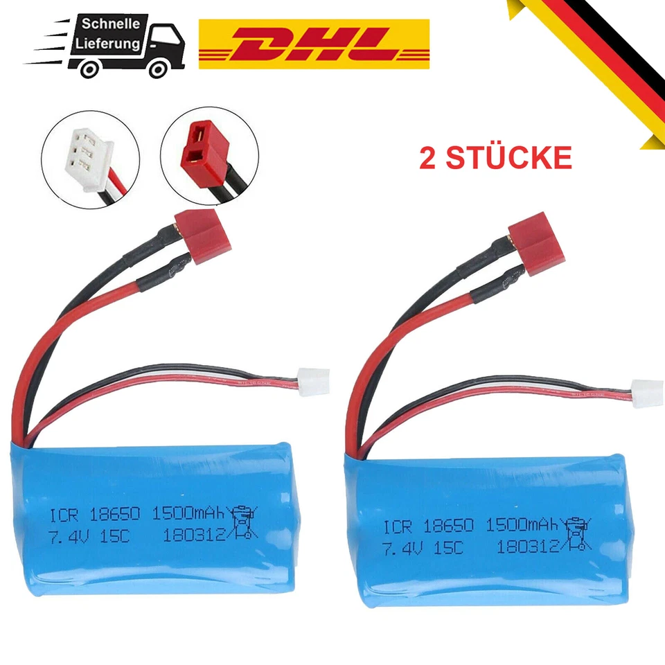 7,4V 1500mAh Li-Ion Akku RC Truck Ersatz-Akku Wiederaufladbarer Batterie T-Steck - Bild 2 von 4