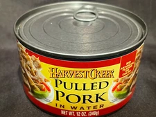 Harvest Creek Pulled Pork in Water 12oz Cans Canned Pig BBQ Lunch Meat Sauce