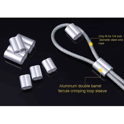 50 Pack Aluminum Crimping Loop Sleeve Cable Crimp for 1/4 Inch Diameter Double - Picture 2 of 4