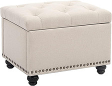 24 Inch Modern Tufted Bedroom Storage Ottoman Bench, Linen Lift Top Upholstered