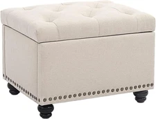 24 Inch Modern Tufted Bedroom Storage Ottoman Bench, Linen Lift Top Upholstered