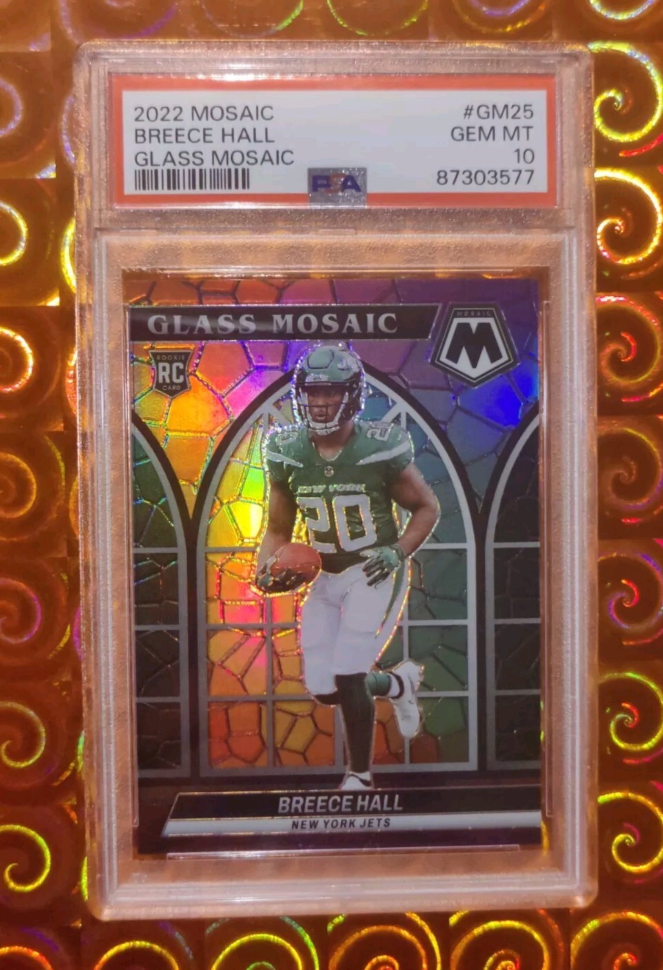 Breece Hall 2022 Panini Mosaic GLASS MOSSIC Case Hit RC PSA 10 GEM, rare 🔥 RB!