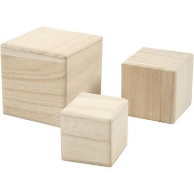 3 x Paulownia Holz Stapelblöcke Würfel Spielzeug Kinder Deko Malen Basteln