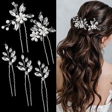 5 Pieces Bride Hair Pins Rhinestones Hair Accessories for Women Crystal Silver