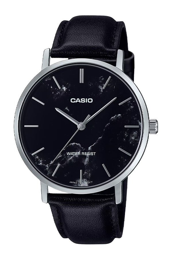 Casio MTP-VT01LM-1A Black Analog Marble-Inspired Design Leather