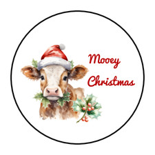 30 Christmas cow farm animals envelope seals, stickers labels, tags, round