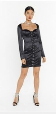NASTY GAL You’re Off The Hook Eye Satin Black Mini Dress Sz 8